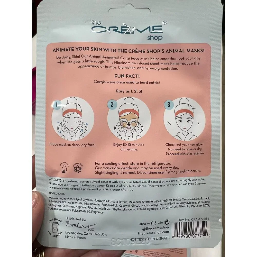 The Crème Shop Be Juicy Skin Corgi Face Masks Set of 2 Niacinamide K Beauty